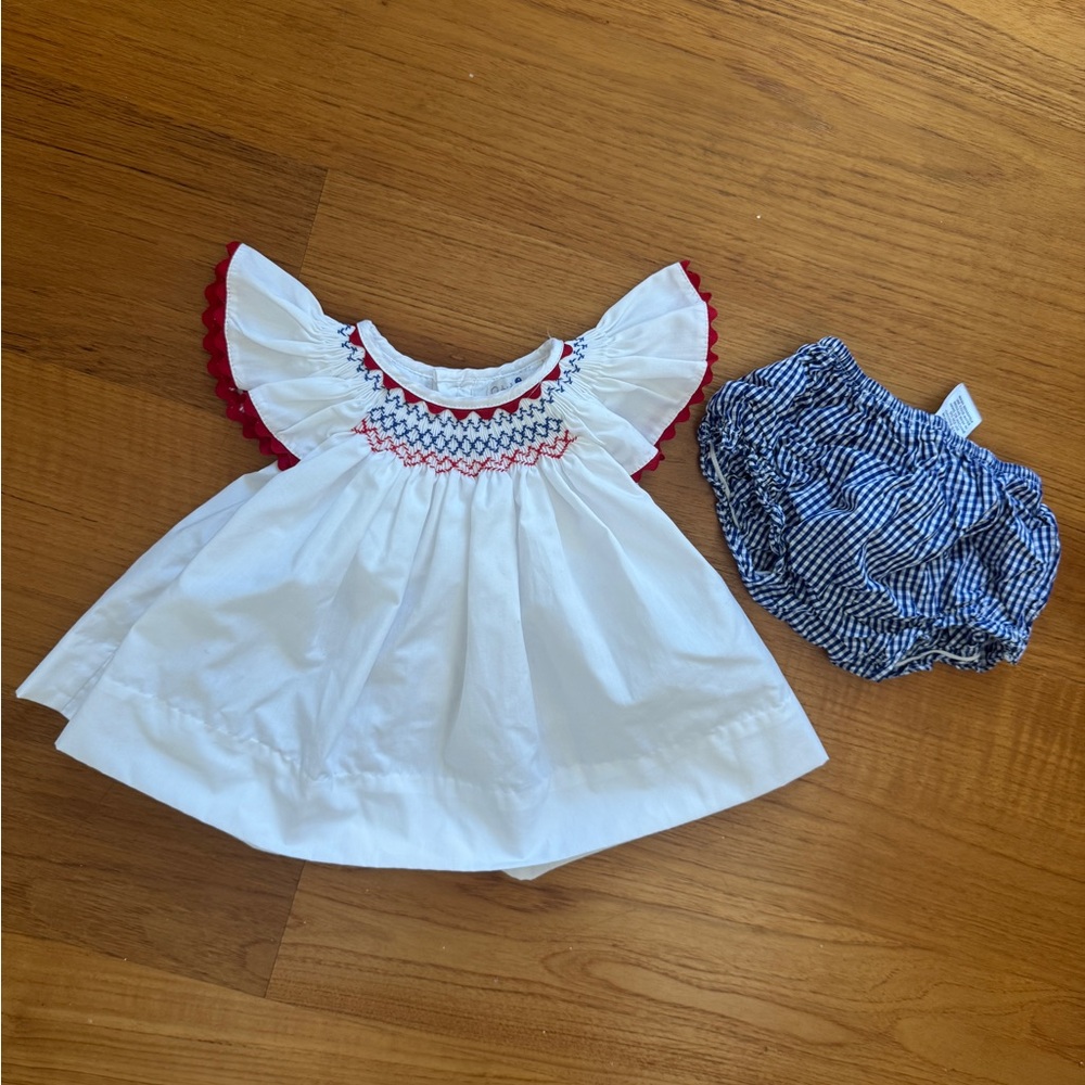 Petit Ami White Dress with Red and Blue Accents